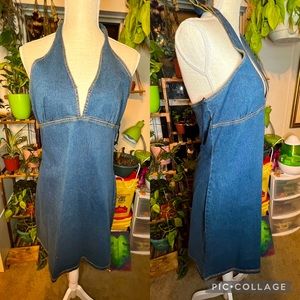 Vintage size large denim halter dress from the 90s